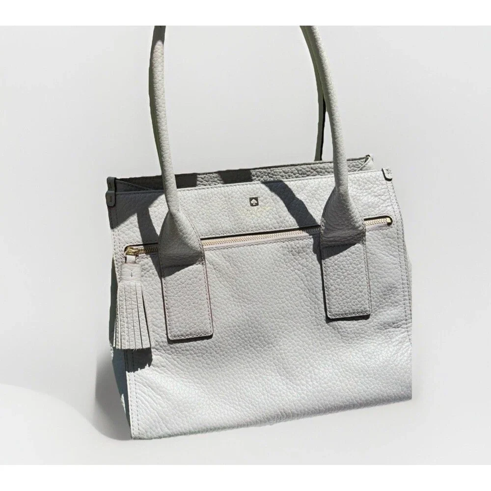 Kate Spade Southport Avenue Gray Pebbled Leather Satchel Tote Top Handle Bag